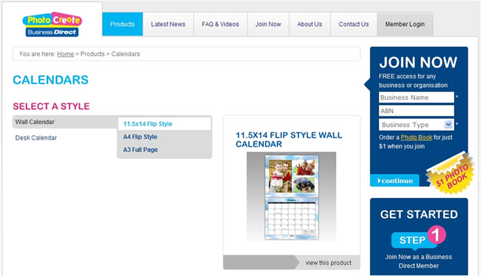 Website – Shows search for 11.5x14” Flip Style Wall Calendar