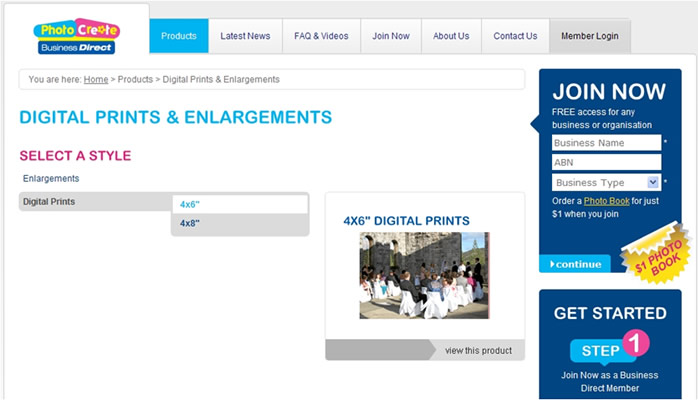 Website – Shows search for 4x6” Digital Prints
