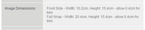 Website – Shows Image Dimensions for 6x4” Single-Sided Greeting Cards