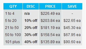 Website – Example of Volume Discount pricing structure