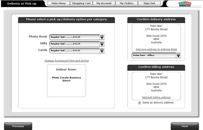 Online Software – At Delivery window, confirm desired Delivery address