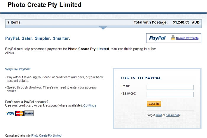 Online Software – At PayPal window, enter your PayPal password or set-up PayPal account