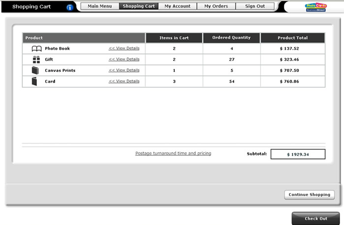 Online Software – Review orders in Shopping Cart then proceed to Checkout