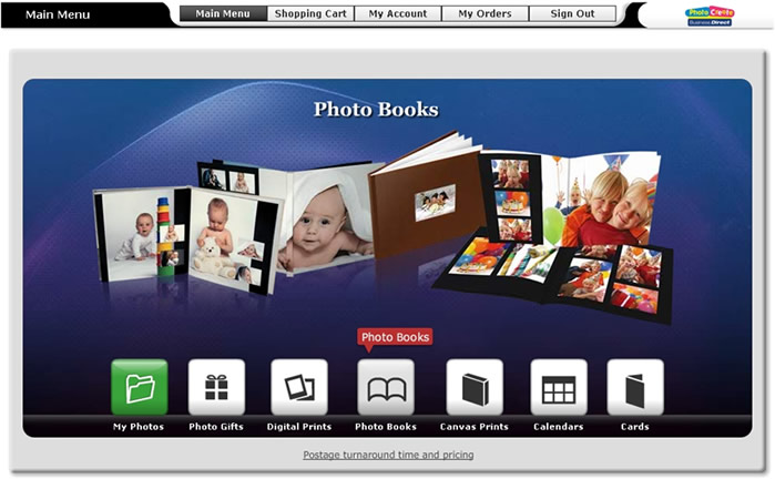 Online Software – At Main Menu, select Photo Books