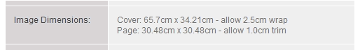 Website – Shows Image Dimensions for 12x12” Personalised Hard Cover Photo Book