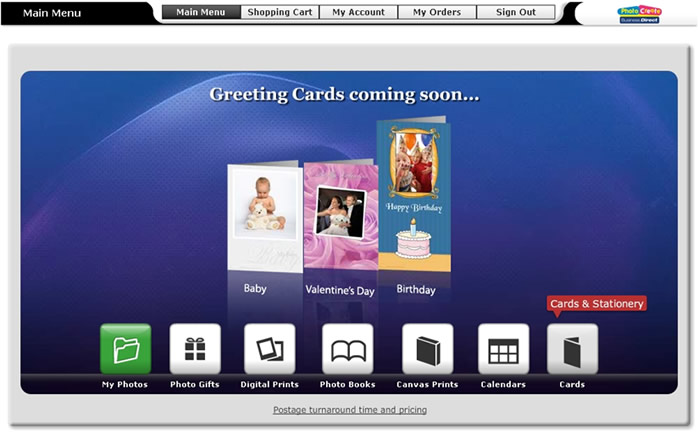 Online Software – To share a “Greeting Card” Saved Project, click Cards